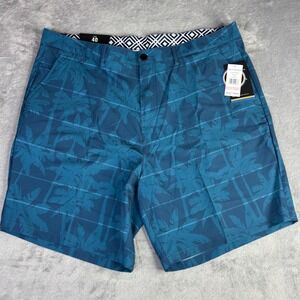 Trunks Surf & Swim Co Shorts Men 40 Blue Palm Tree Jacquard Hybrid Stretch TS391